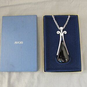 Vintage 1974 Avon Ebony Lucite Teardrop Necklace New In Box